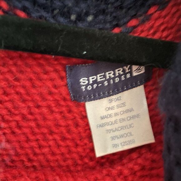 Sperry Topsider Women One Size Navy Blue/Red Large Stripe Cowl Neck Sweater Cape - Picture 7 of 9